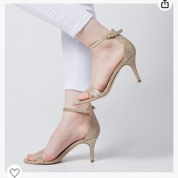 NWT 7.5 gold glitter Stilettos Classic Strappy Open Toe Pump Heel Sandals - Picture 4 of 5